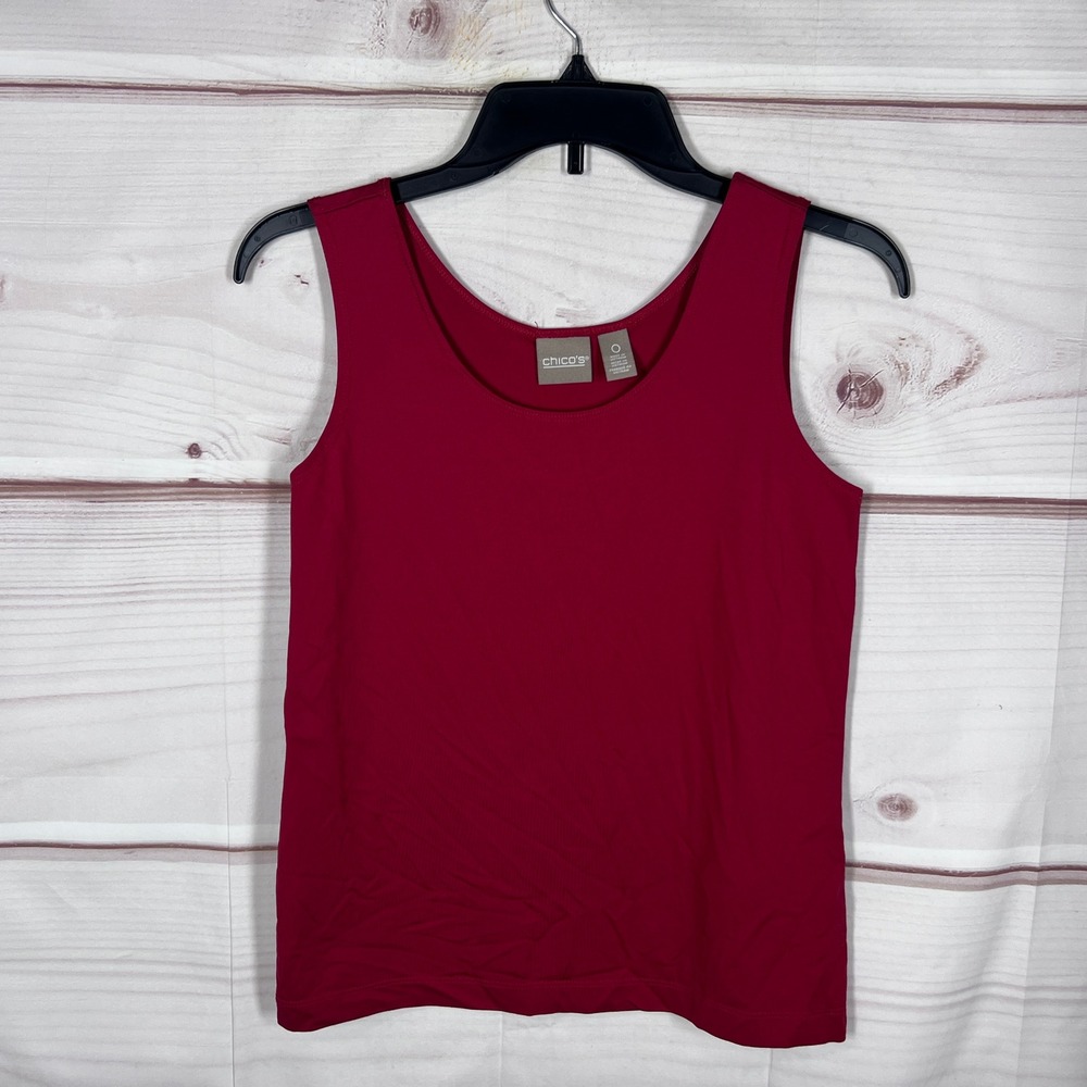 Chico's Tank Top Women 0 Small Red Microfiber Scoop Neck Basic Layering Stretch